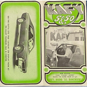 VTG 1967 Radio Station KAFY 55 Music Survey Bakersfield CA 1968 AMC Javelin